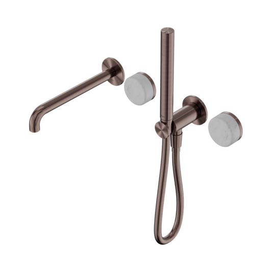 Robinet de bain encastré Sorrento - Carrara - Douche à main et sortie - Sans plaque arrière - Bronze brossé