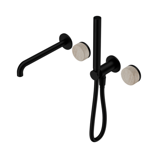 Robinet de baignoire encastré Sorrento - Travertin de Rome - Douche à main et sortie - Sans plaque arrière - Noir mat