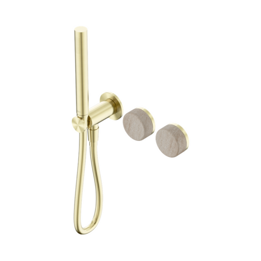 Robinet de douche encastré – Sorrento – Travertin de Rome – Douche à main – Sans plaque arrière – Or brossé