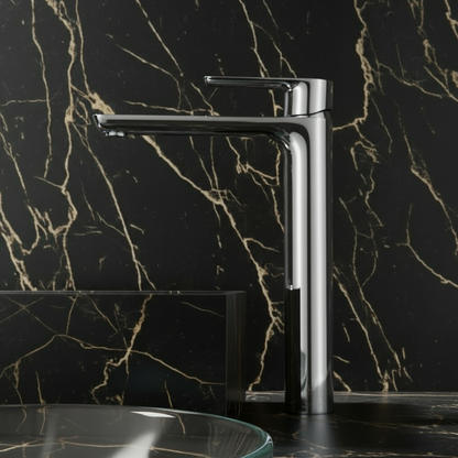 Robinet de baignoire indépendant Lisandro – Sortie d'eau en cascade – Nickel brossé