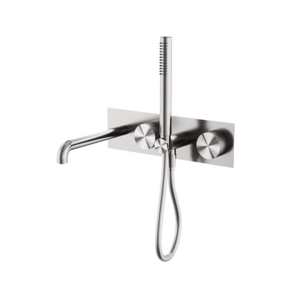 Robinet de bain encastré Valencia - Douche à main et sortie - Nickel brossé