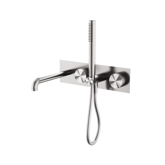 Robinet de bain encastré Valencia - Douche à main et sortie - Nickel brossé