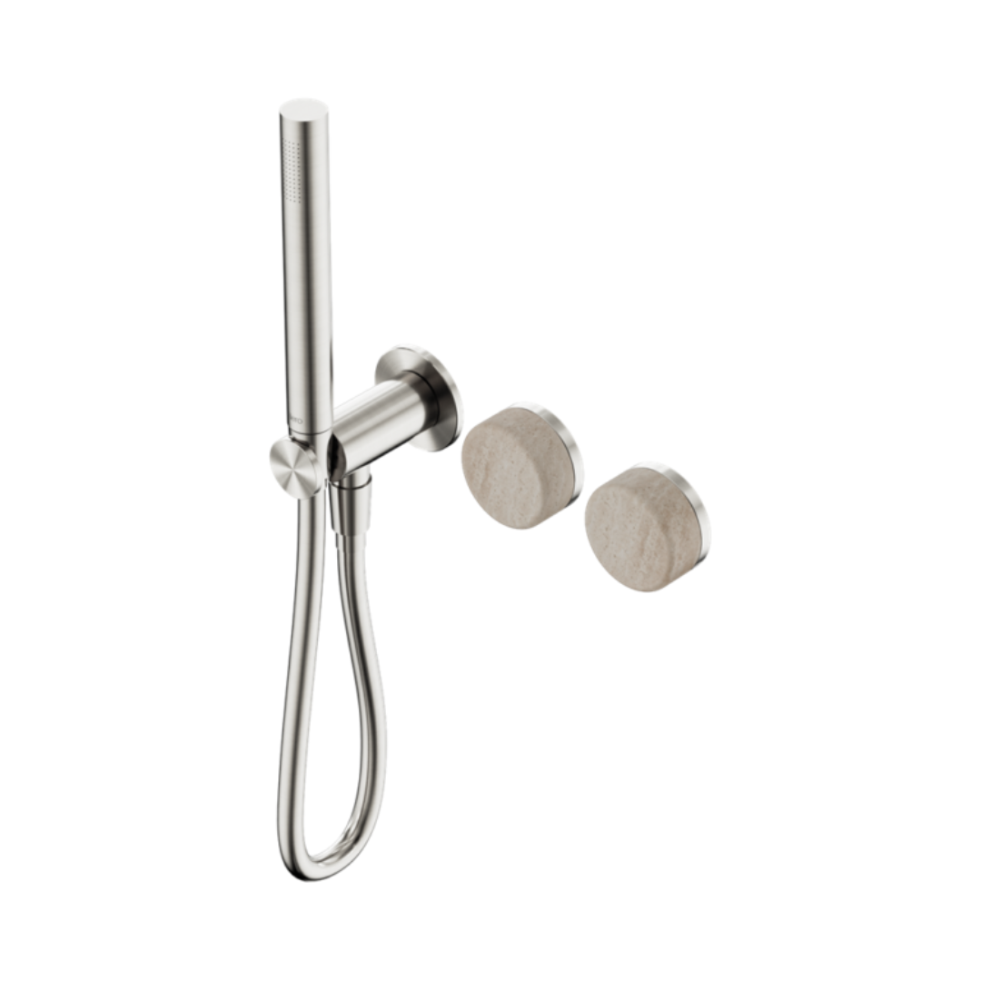 Robinet de douche encastré – Sorrento – Travertin de Rome – Douche à main – Sans plaque arrière – Nickel brossé