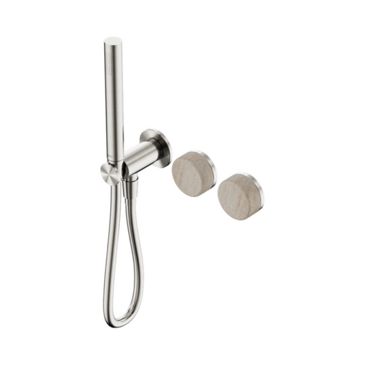 Robinet de douche encastré – Sorrento – Travertin de Rome – Douche à main – Sans plaque arrière – Nickel brossé