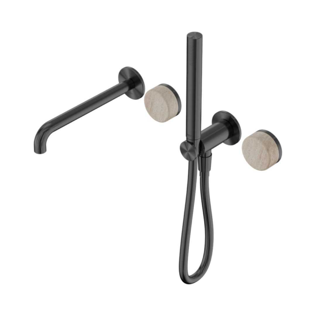 Robinet de baignoire encastré Sorrento - Travertin de Rome - Douche à main et sortie - Sans plaque arrière - Gris gun metal
