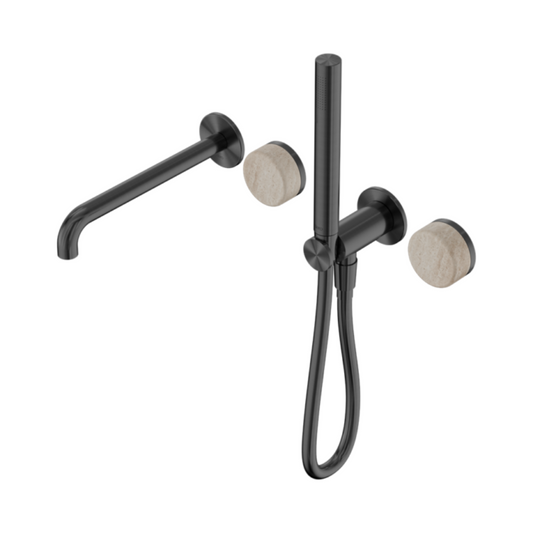 Robinet de baignoire encastré Sorrento - Travertin de Rome - Douche à main et sortie - Sans plaque arrière - Gris gun metal