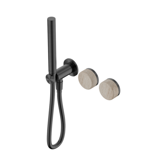 Robinet de douche encastré – Sorrento – Travertin de Rome – Douche à main – Sans plaque arrière – Gris gun metal