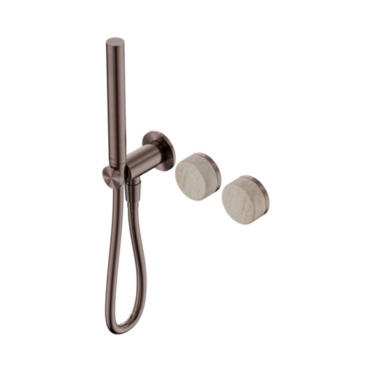 Robinet de douche encastré – Sorrento – Travertin de Rome – Douche à main – Sans plaque arrière – Bronze brossé