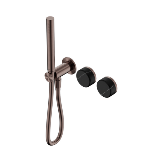 Robinet de douche encastré – Sorrento – Marquina Black – Douche à main – Sans plaque arrière – Bronze brossé