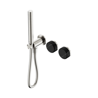 Robinet de douche encastré – Sorrento – Marquina Black – Douche à main – Sans plaque arrière – Nickel brossé