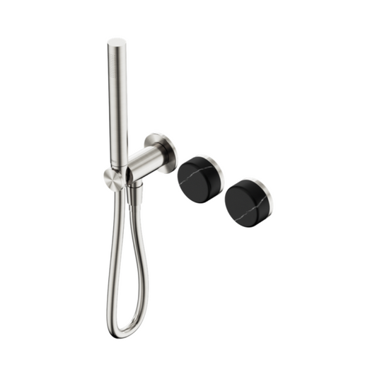 Robinet de douche encastré – Sorrento – Marquina Black – Douche à main – Sans plaque arrière – Nickel brossé