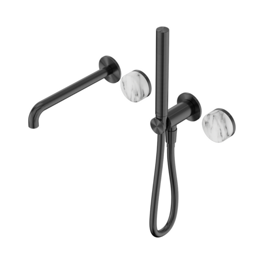 Robinet de baignoire encastré Sorrento - Arabescato Corchia - Douche à main et sortie - Sans plaque arrière - Gun metal grey