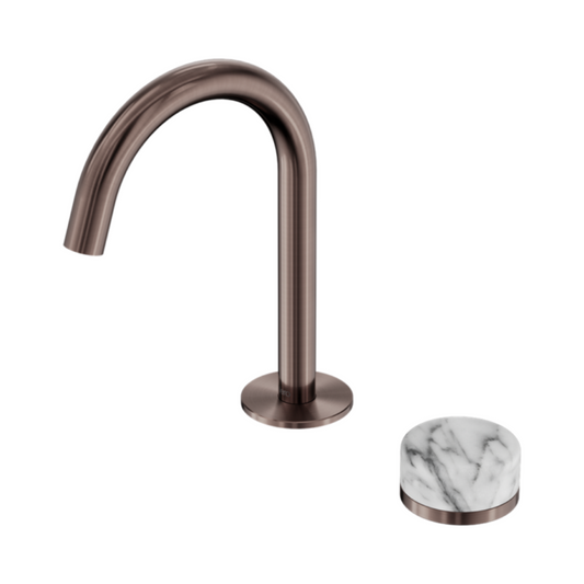 Robinet de lavabo encastré Sorrento – Arabescato Corchia - 2 trous - Bec courbé (arc) - Bronze brossé