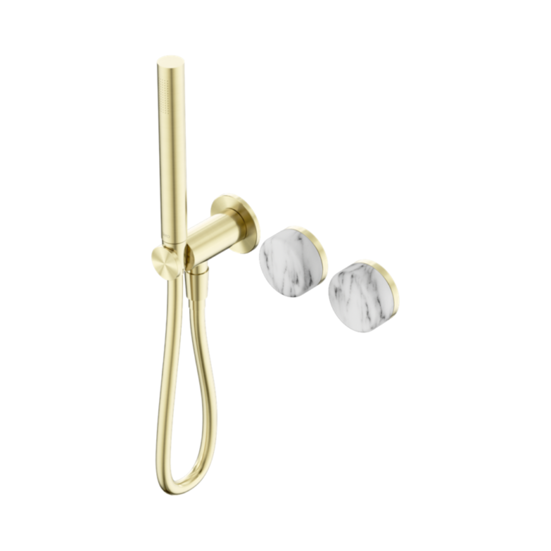Robinet de douche encastré – Sorrento – Arabescato Corchia – Douche à main – Sans plaque arrière – Or brossé