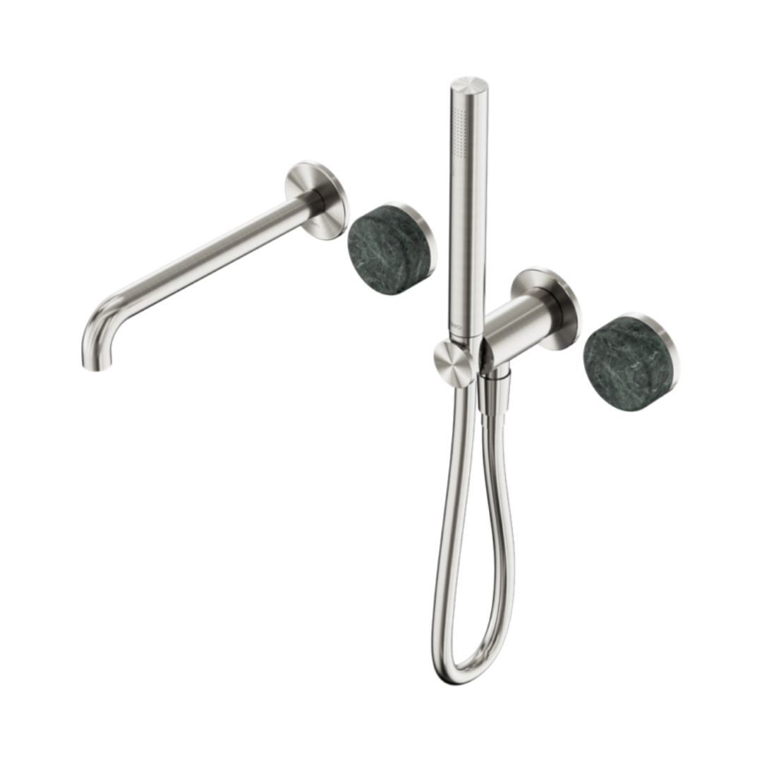 Robinet de bain encastré Sorrento - Verde alpi - Douche à main et sortie - Sans plaque arrière - Nickel brossé