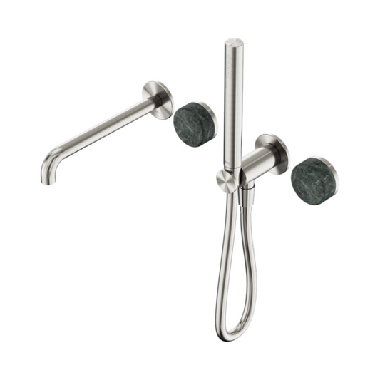 Robinet de bain encastré Sorrento - Verde alpi - Douche à main et sortie - Sans plaque arrière - Nickel brossé