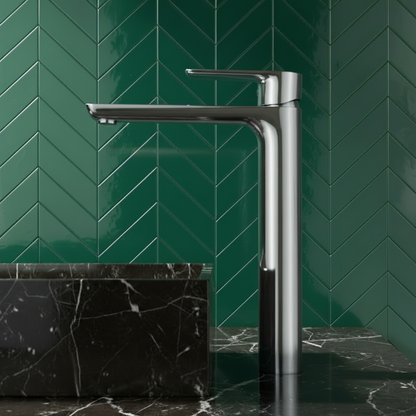 Robinet de baignoire indépendant Lisandro – Sortie d'eau en cascade – Nickel brossé