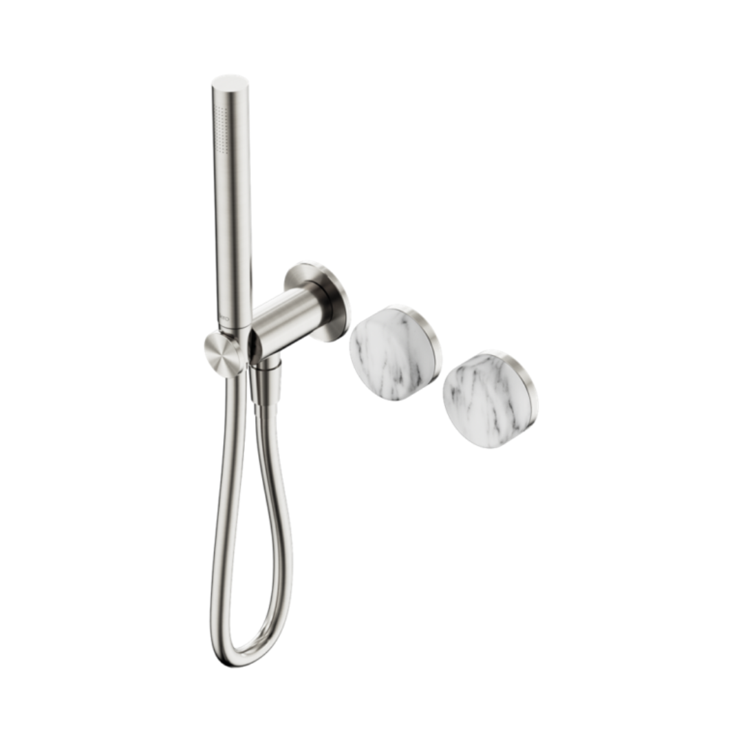 Robinet de douche encastré – Sorrento – Arabescato Corchia – Douche à main – Sans plaque arrière – Nickel brossé