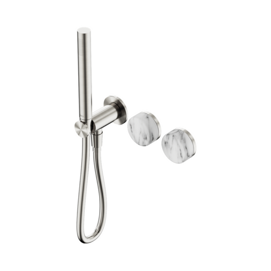 Robinet de douche encastré – Sorrento – Arabescato Corchia – Douche à main – Sans plaque arrière – Nickel brossé