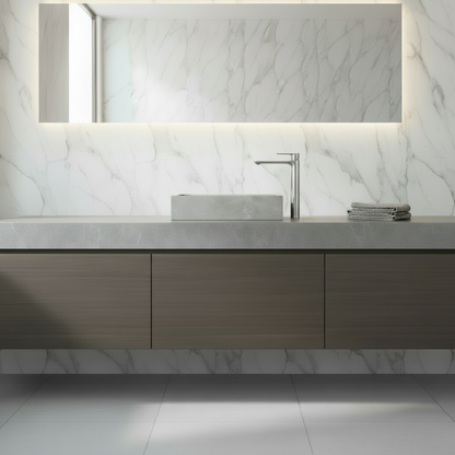 Robinet de baignoire indépendant Lisandro – Sortie d'eau en cascade – Nickel brossé