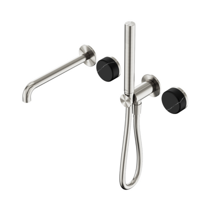 Robinet de bain encastré Sorrento - Marquina Noir - Douche à main et sortie - Sans plaque arrière - Nickel brossé