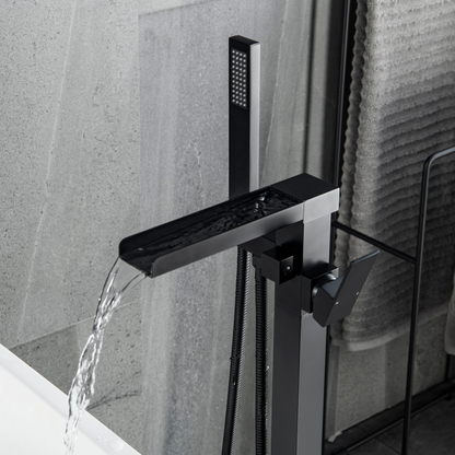 Robinet de baignoire indépendant Lisandro – Sortie d'eau en cascade – Noir mat
