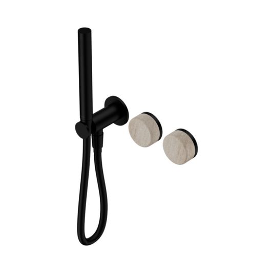Robinet de douche encastré – Sorrento – Travertin de Rome – Douche à main – Sans plaque arrière – Noir mat
