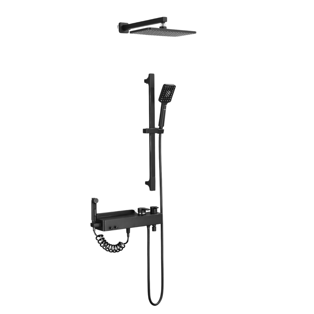 Ensemble de douche à effet pluie encastré - Bruno - Noir