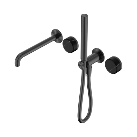 Robinet de bain encastré Sorrento - Marquina Noir - Douche à main et sortie - Sans plaque arrière - Gris métal gun