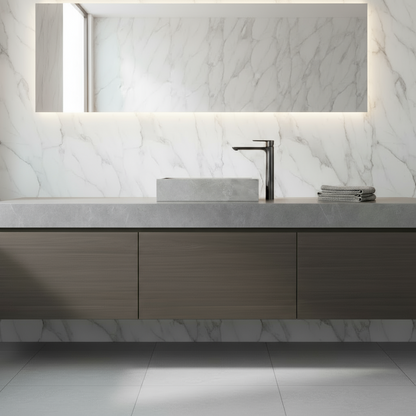 Robinet de baignoire indépendant Lisandro – Sortie d'eau en cascade – Nickel brossé