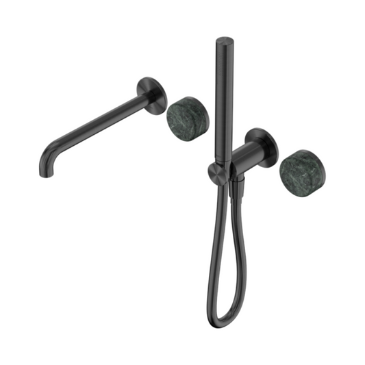 Robinet de bain encastré Sorrento - Verde alpi - Douche à main et sortie - Sans plaque arrière - Gun metal grey