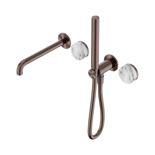 Robinet de bain encastré Sorrento - Arabescato Corchia - Douche à main et sortie - Sans plaque arrière - Bronze brossé