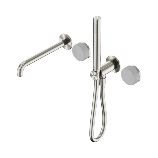 Robinet de bain encastré Sorrento - Carrara - Douche à main et sortie - Sans plaque arrière - Nickel brossé