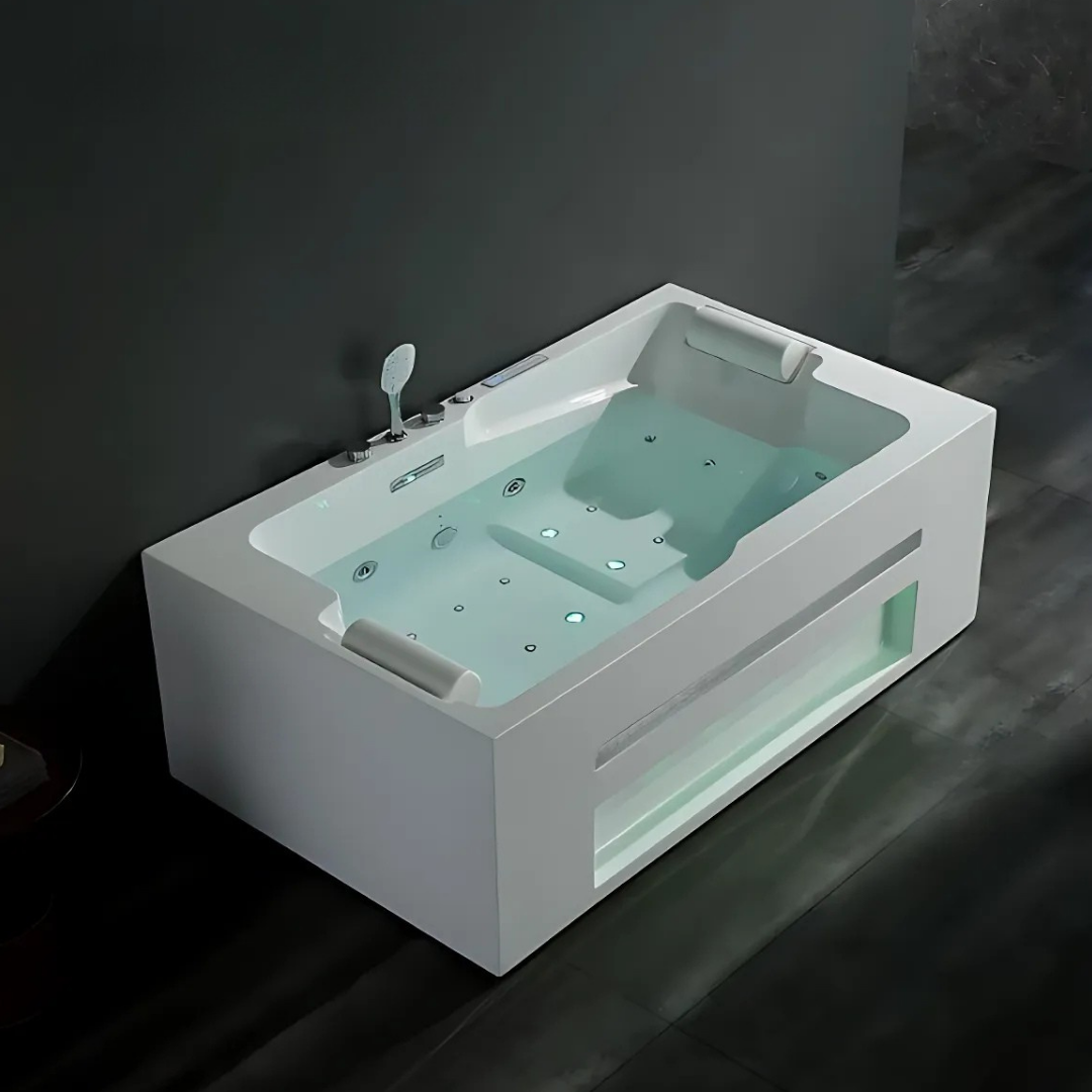 Opbouw Massagebad – Milan – Glans Blanc – Haut-parleurs Bluetooth - 180x107x60 cm