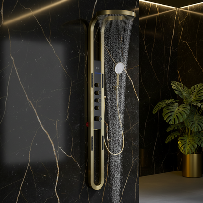 Panneau de douche thermostatique Marcelo – Affichage numérique - Or brossé