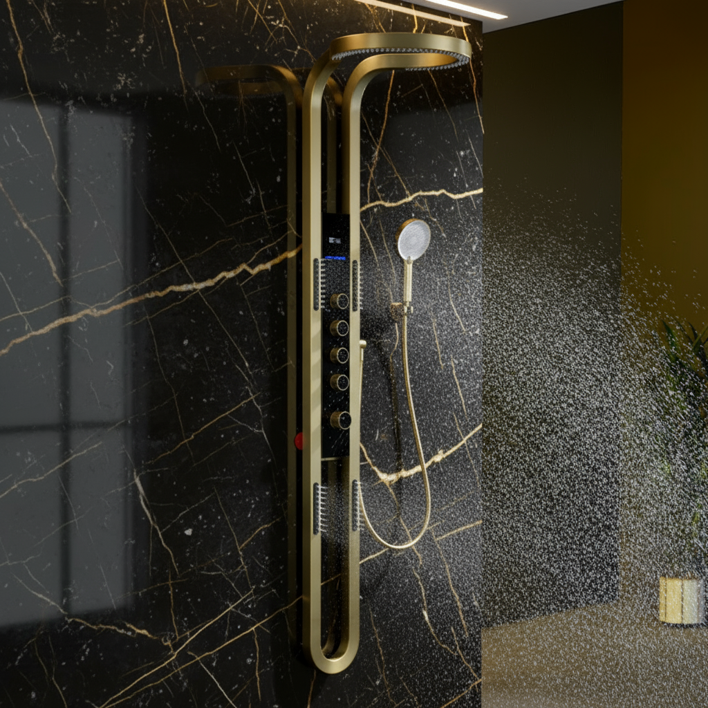 Panneau de douche thermostatique Marcelo – Affichage numérique - Or brossé