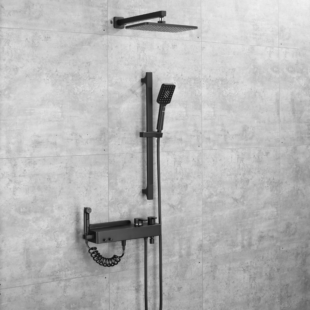 Ensemble de douche à effet pluie encastré - Bruno - Noir