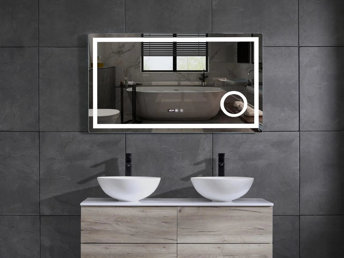 Miroir de salle de bain LED - Horloge numérique - Dante 120x70cm
