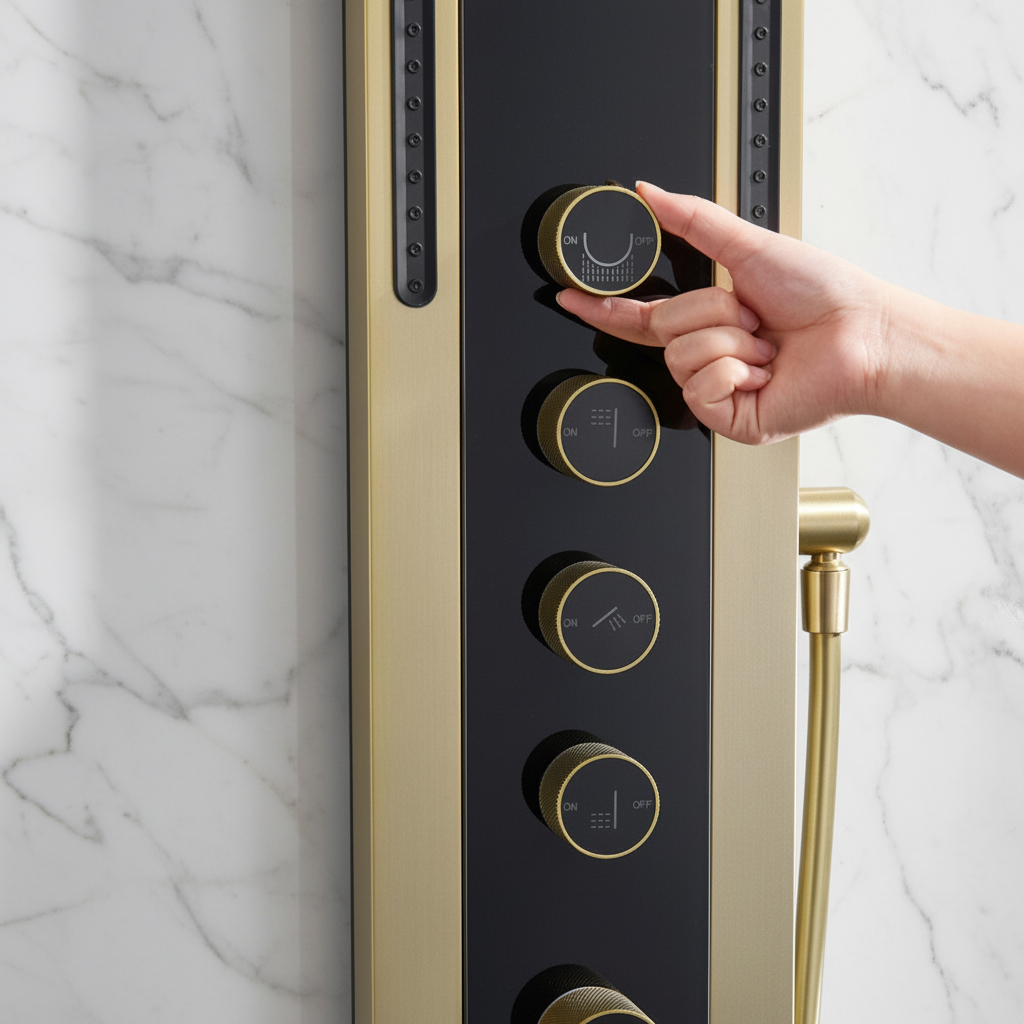 Panneau de douche thermostatique Marcelo – Affichage numérique - Or brossé