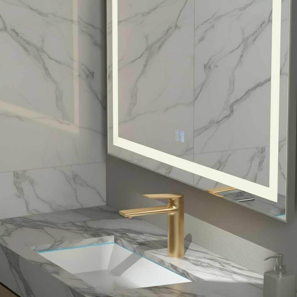 Robinet de baignoire indépendant Lisandro – Sortie d'eau en cascade – Nickel brossé