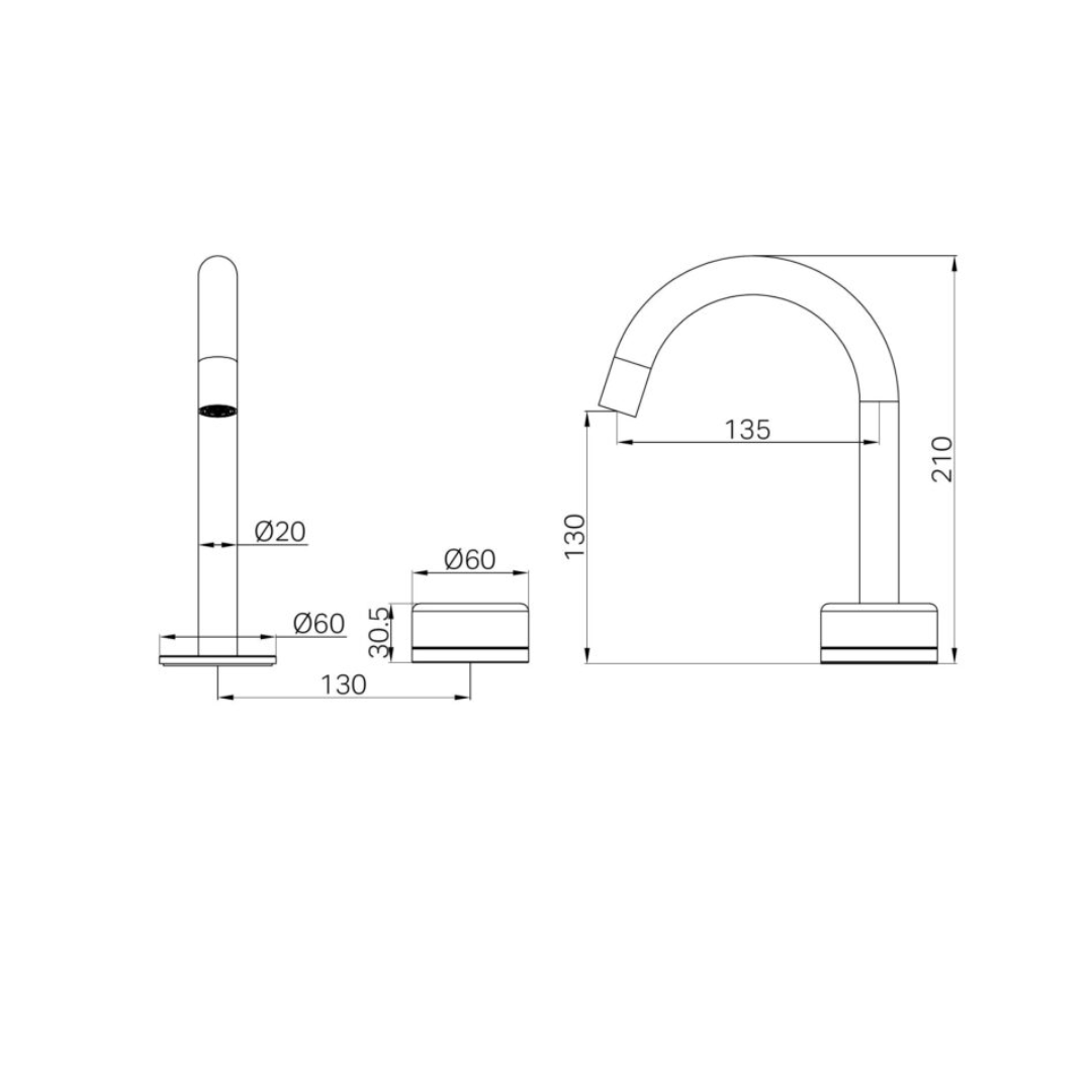 Robinet de lavabo encastré Sorrento – Arabescato Corchia - 2 trous - Bec courbé (arc) - Nickel brossé