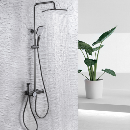 Ensemble de douche à effet pluie thermostatique - Angelo - Gris gunmetal