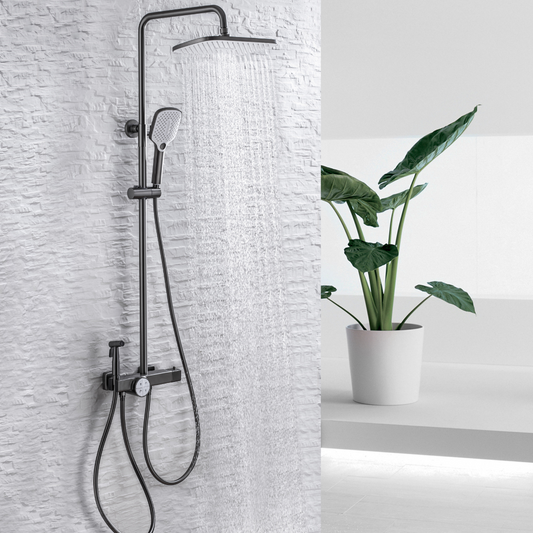 Ensemble de douche à effet pluie thermostatique - Angelo - Gris gunmetal