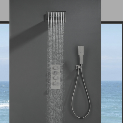 Ensemble de douche à effet pluie encastré thermostatique Isabella - Cascade - Gris gunmetal