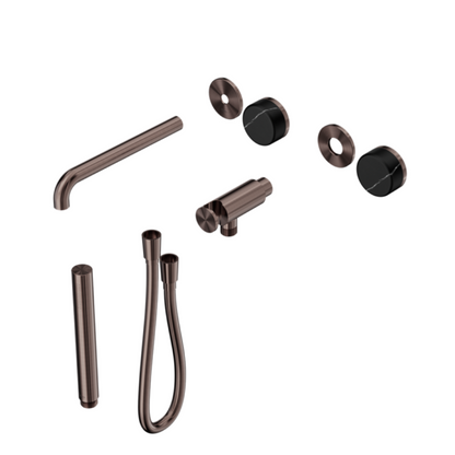 Robinet de bain encastré Sorrento - Marquina Black - Douche à main et sortie - Sans plaque arrière - Bronze brossé