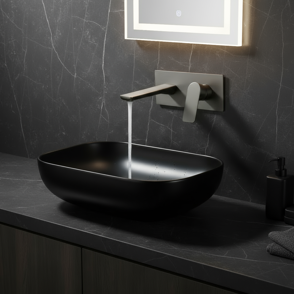 Robinet de baignoire indépendant Lisandro – Sortie d'eau en cascade – Nickel brossé