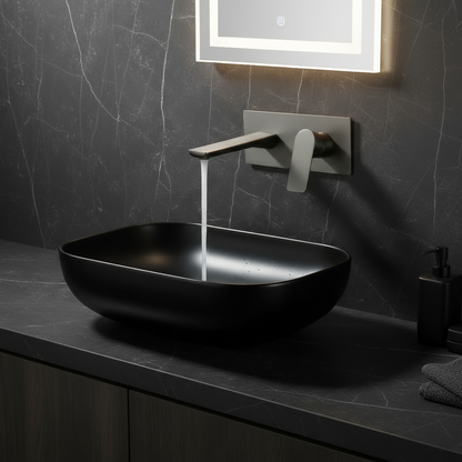 Robinet de baignoire indépendant Lisandro – Sortie d'eau en cascade – Nickel brossé