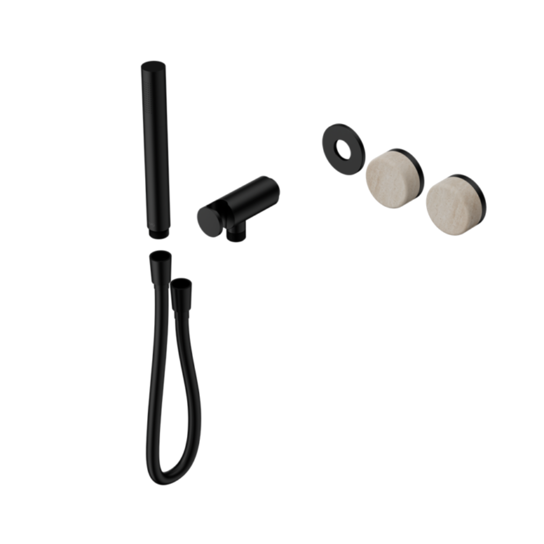 Robinet de douche encastré – Sorrento – Travertin de Rome – Douche à main – Sans plaque arrière – Noir mat