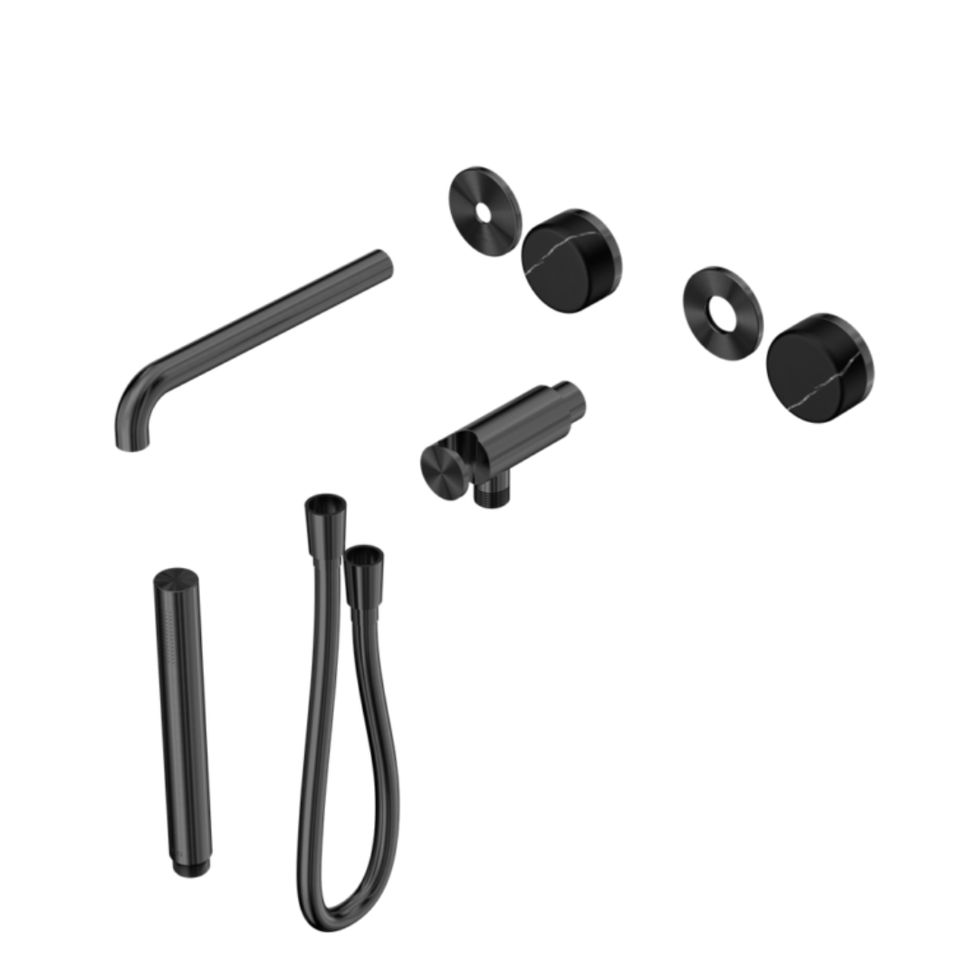 Robinet de bain encastré Sorrento - Marquina Noir - Douche à main et sortie - Sans plaque arrière - Gris métal gun