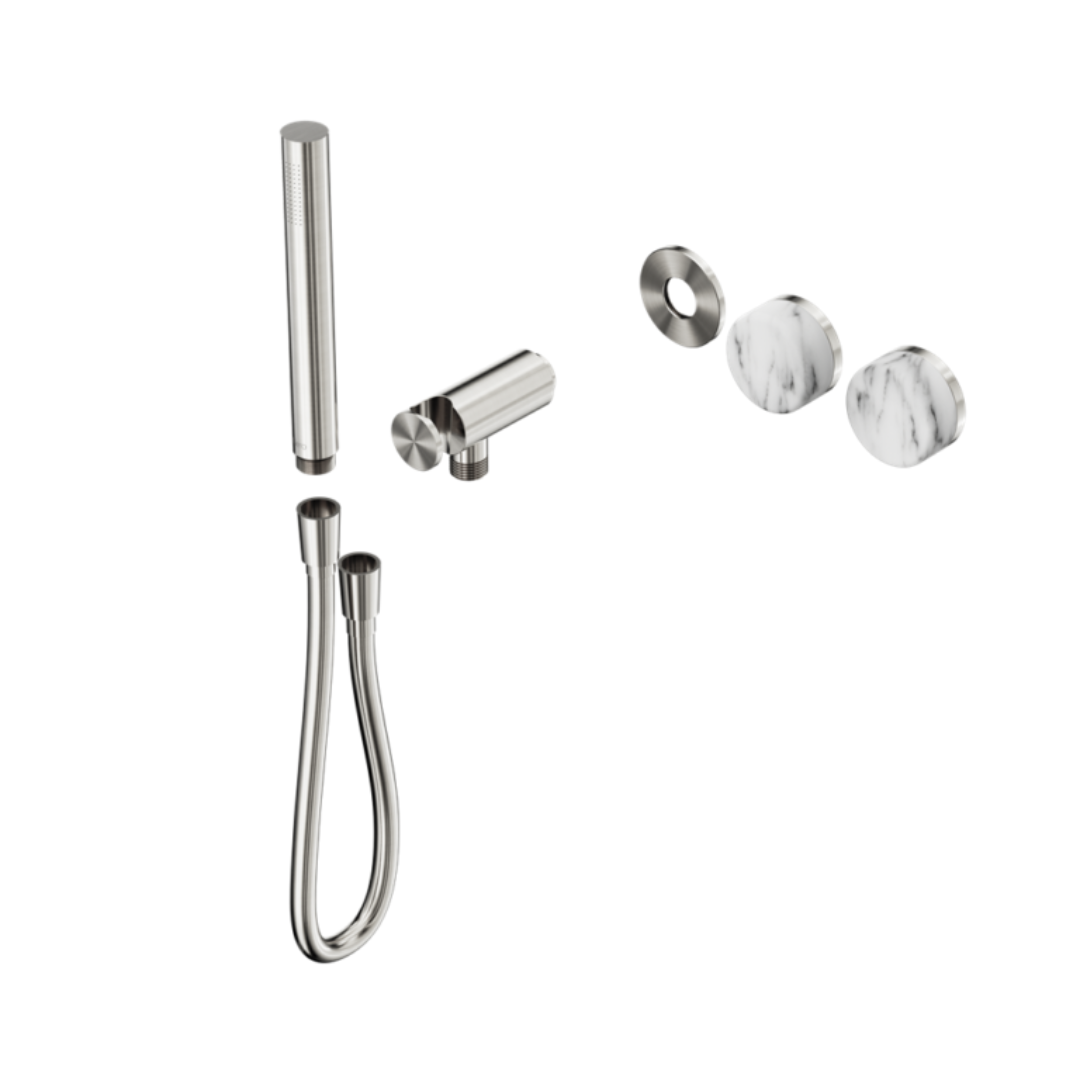Robinet de douche encastré – Sorrento – Arabescato Corchia – Douche à main – Sans plaque arrière – Nickel brossé